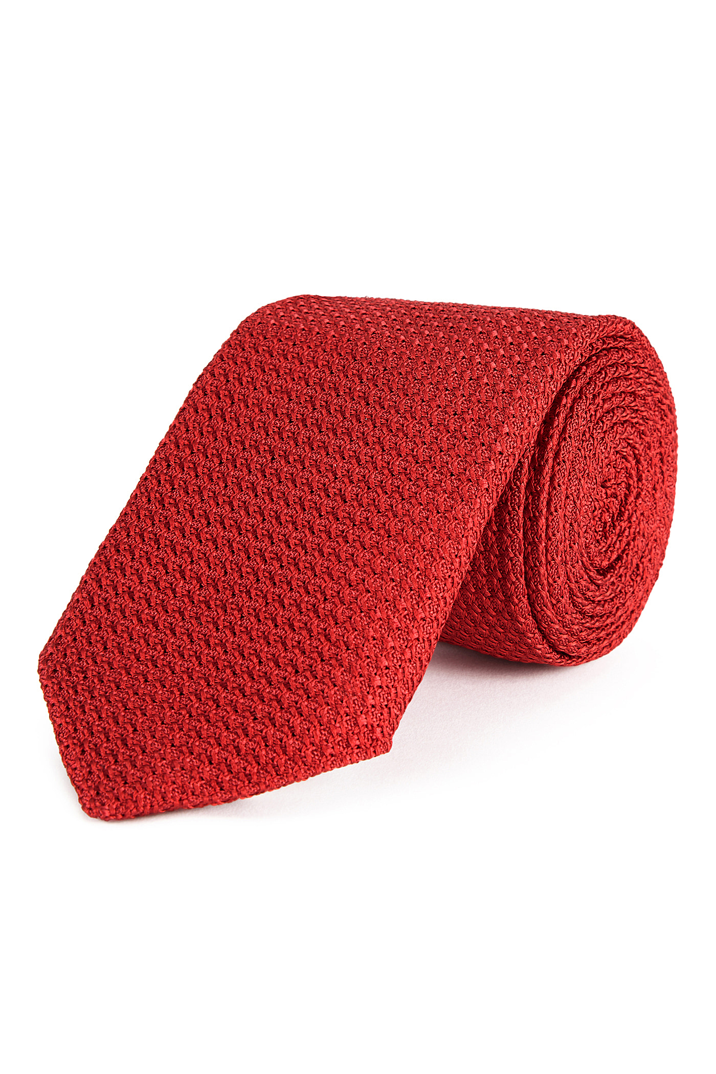 Red Large Weave Grenadine Self Tipped Woven Silk Tie | New & Lingwood