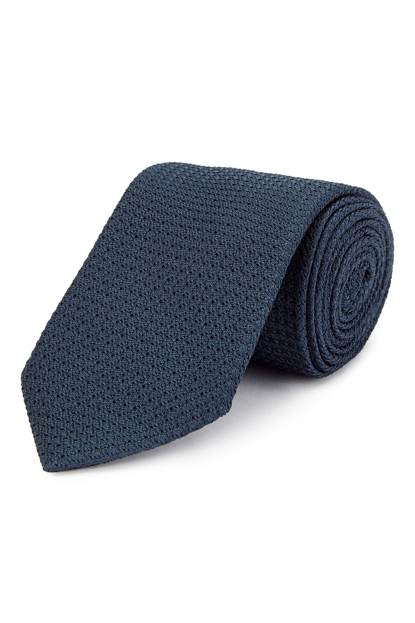 Navy Large Weave Grenadine Self Tipped Woven Silk Tie | New & Lingwood