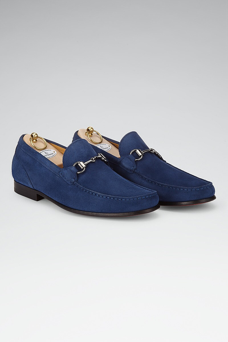 Navy Suede Snaffle Loafers | New & Lingwood