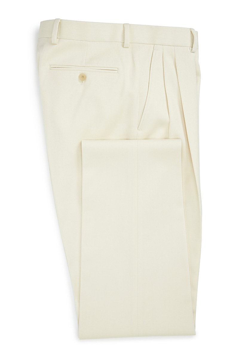 Tagliatore  Cream White Pleated Wool Flannel Trousers  Baltzar
