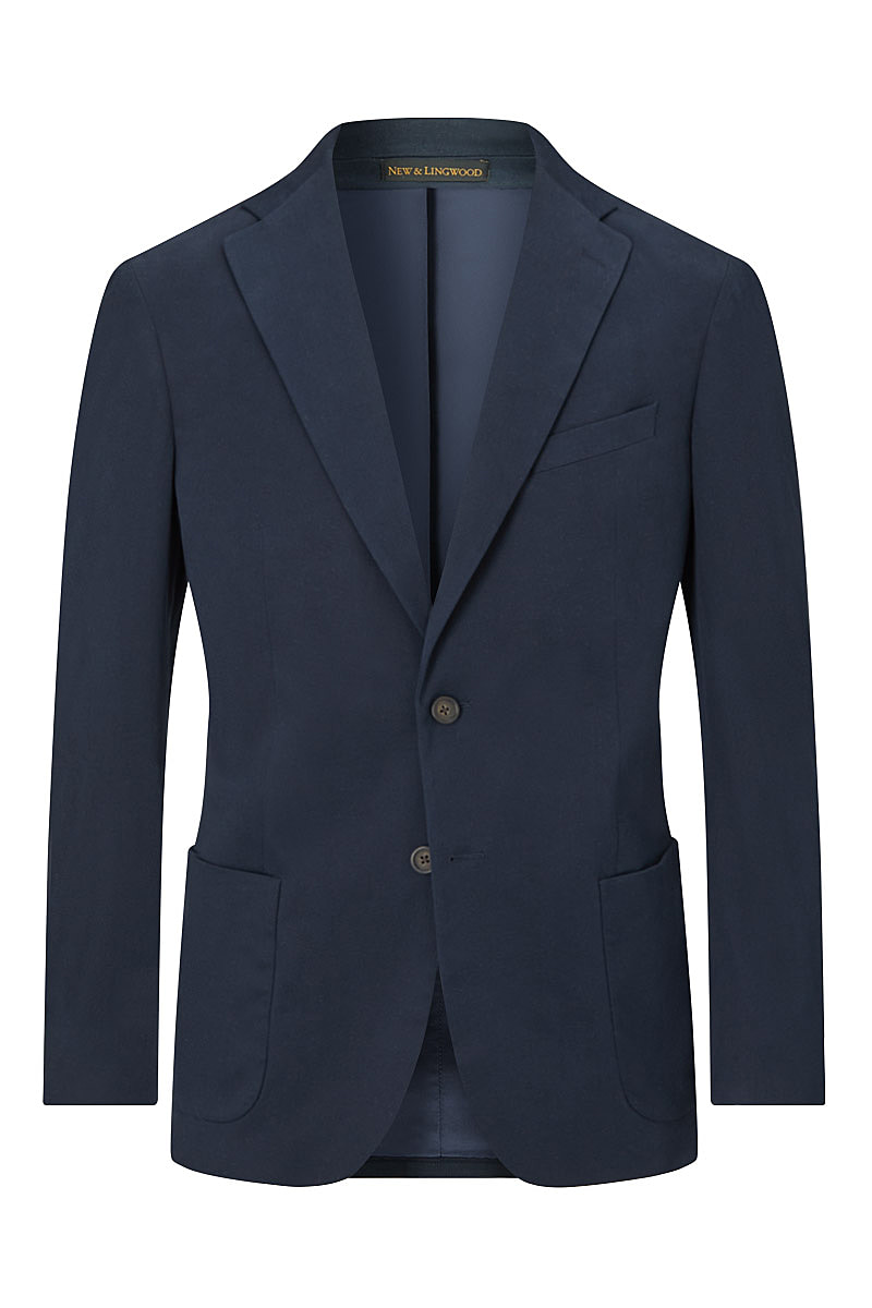 Navy Plain Cotton Stretch Single Breasted Jacket | New & Lingwood