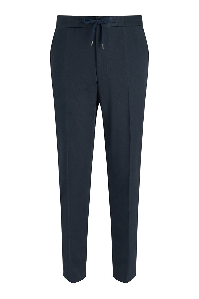Navy Flat Front Drawstring Trousers | New & Lingwood