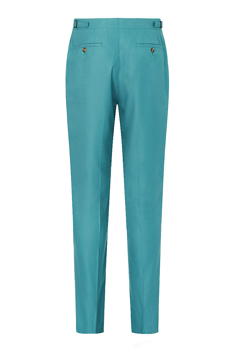 Teal Bamboo Flat Front Trouser With Side Adjuster | New & Lingwood
