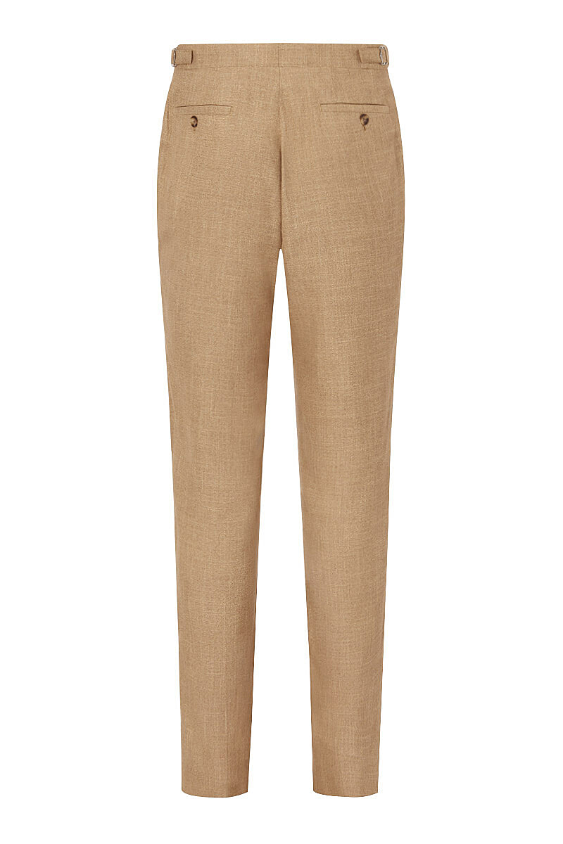 Beige Bamboo Flat Front Trouser With Side Adjuster | New & Lingwood