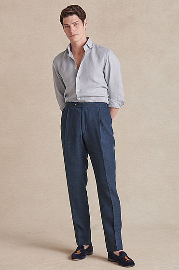 Linen Drawstring Trousers - Navy — The Anthology