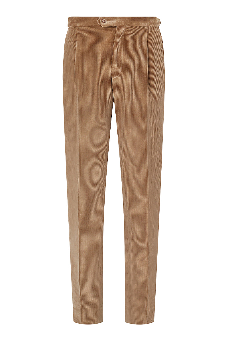 Cream Flat Front 5 Wale Corduroy Trousers