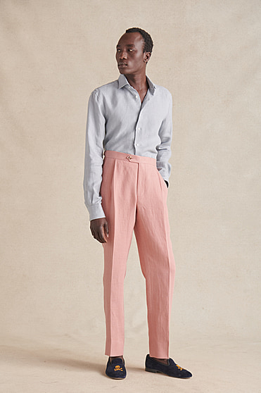 Pink Single Pleat Linen Trousers