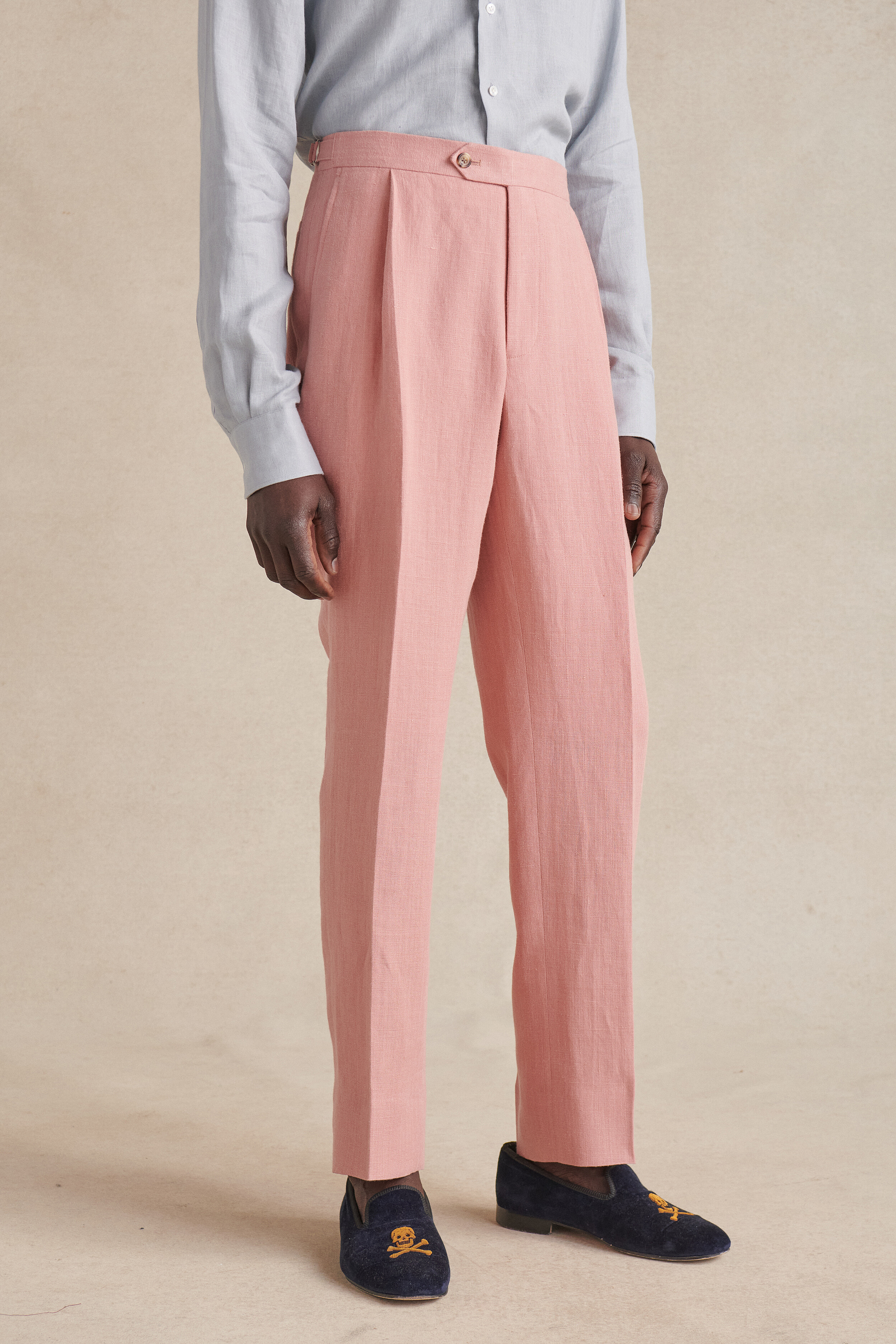 Mens pink clearance linen trousers