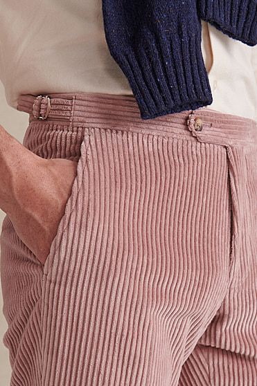 Pink Flat Front 5 Wale Corduroy Trousers