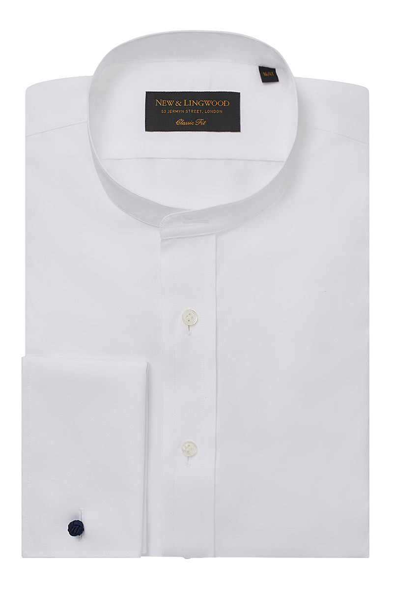White Neckband Classic Fit Double Cuff Cotton Dress Shirt | New & Lingwood
