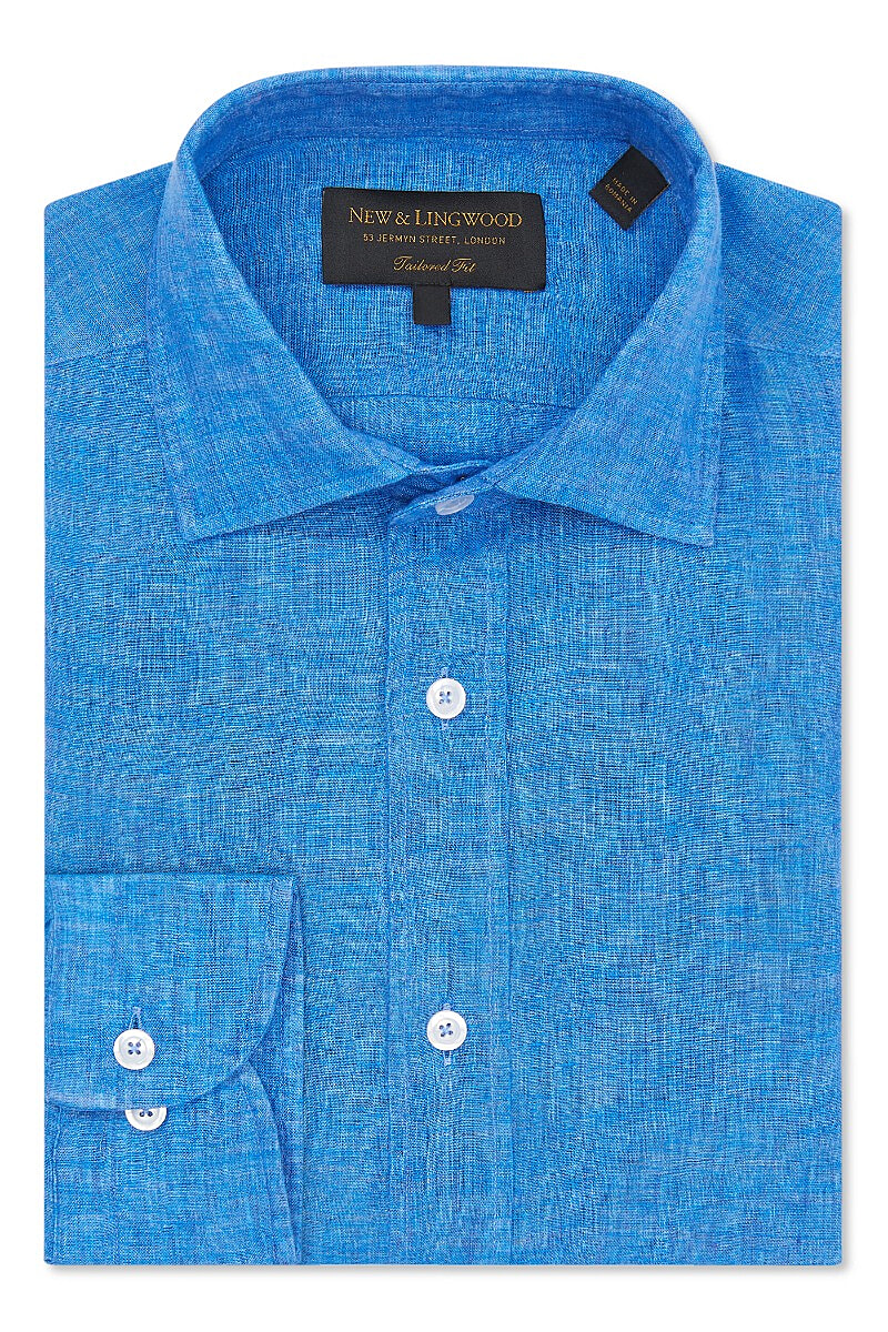 Blue Soft Collar Single Cuff Tailored Fit Linen Shirt