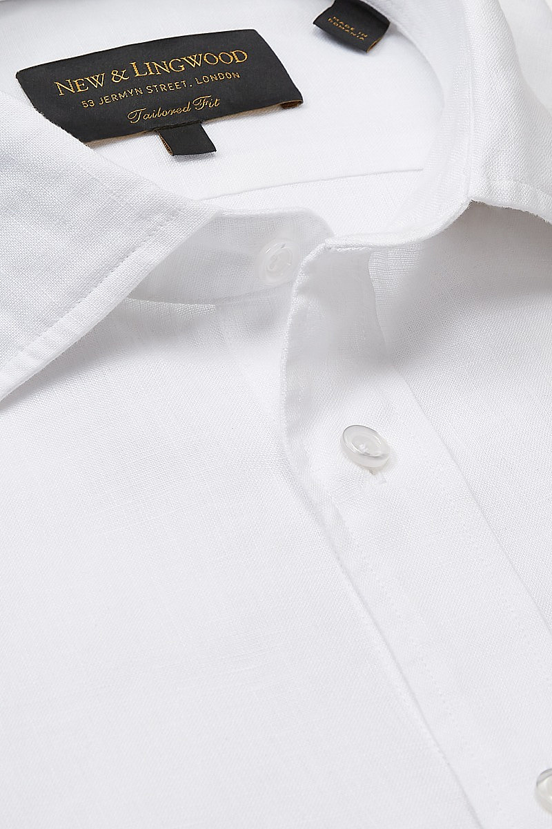 White Soft Collar Single Cuff Tailored Fit Linen Shirt | New & Lingwood