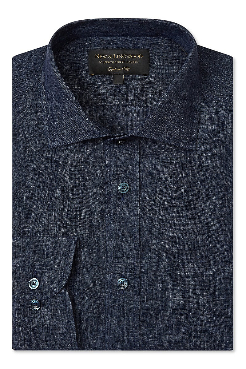 Navy Soft Collar Single Cuff Tailored Fit Linen Shirt 