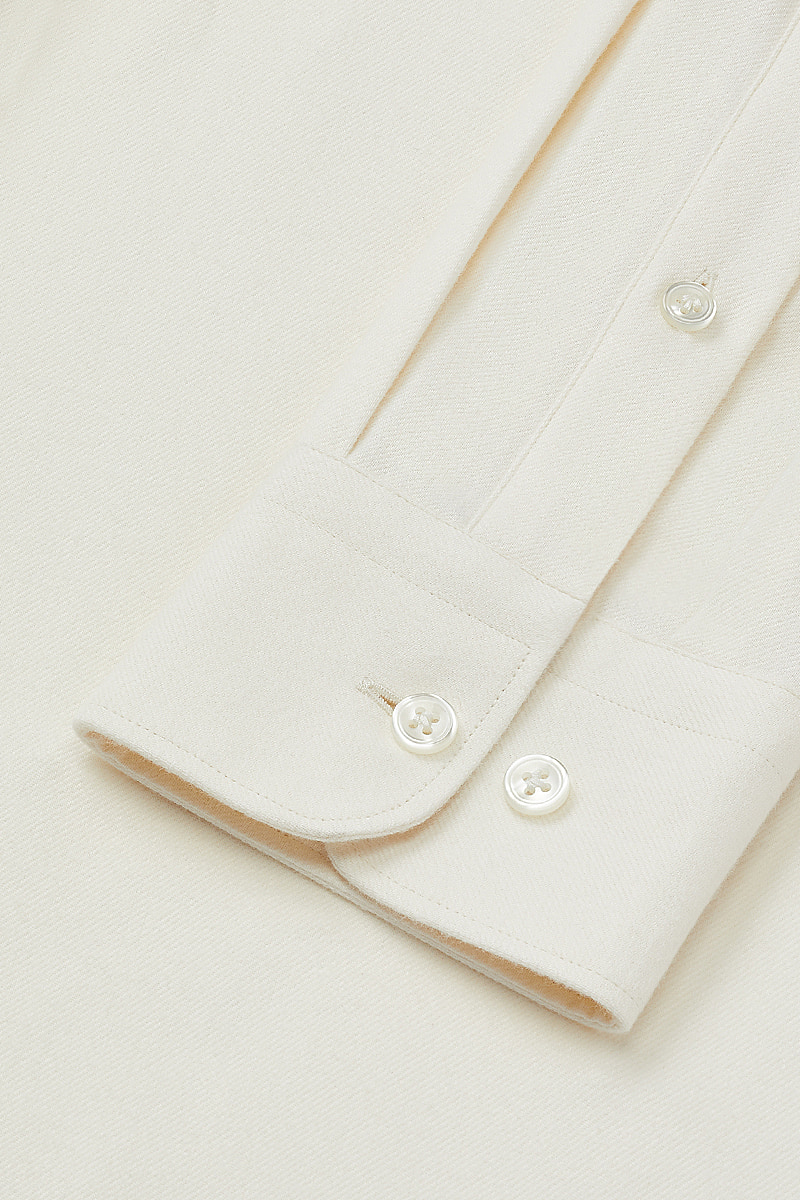 Cream Cutaway Collar Standard Fit Flannel Shirt | New & Lingwood