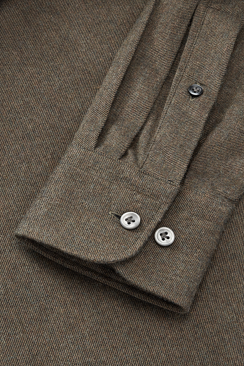 Khaki Cutaway Collar Standard Fit Flannel Shirt | New & Lingwood