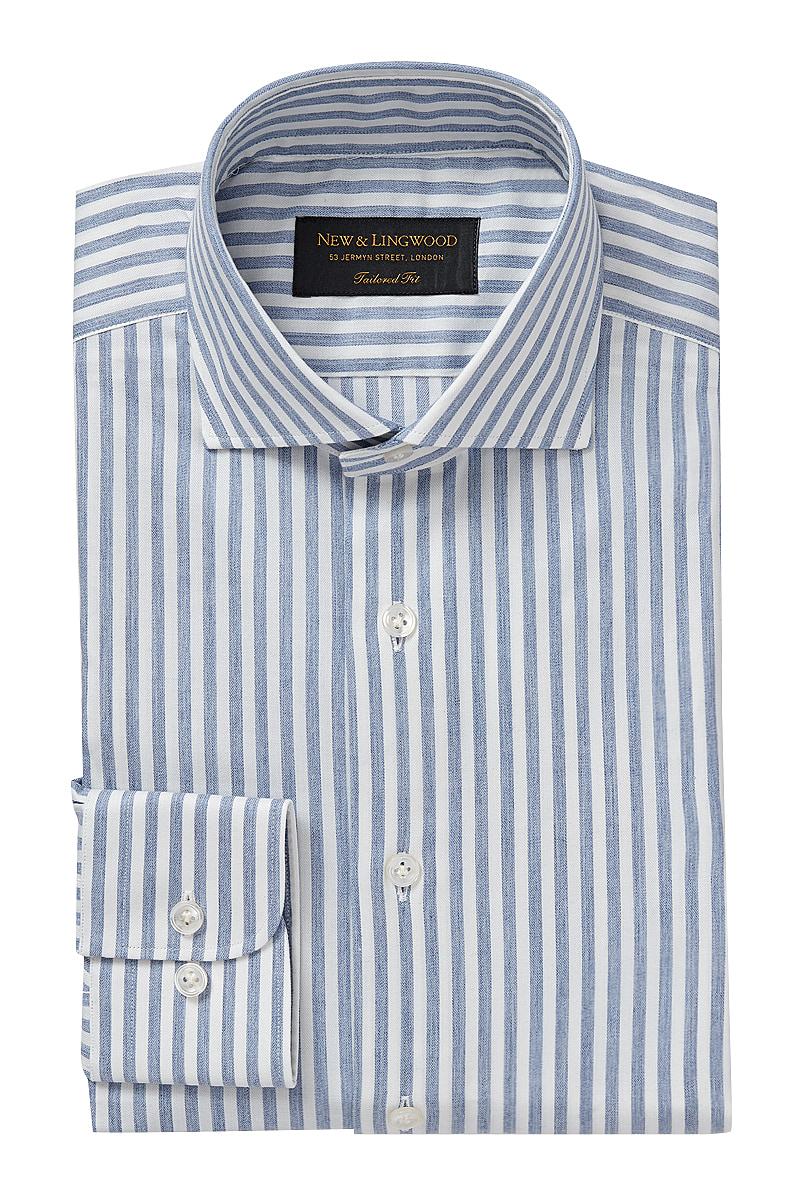 Blue Stripe Cutaway Collar Tailored Fit Shirt | New & Lingwood