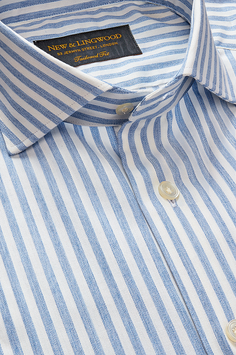 Blue Stripe Cutaway Collar Tailored Fit Shirt | New & Lingwood
