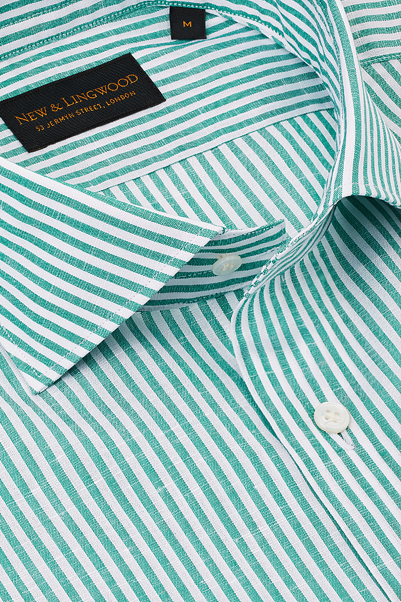 Green Stripe Cutaway Collar Standard Fit Shirt | New & Lingwood
