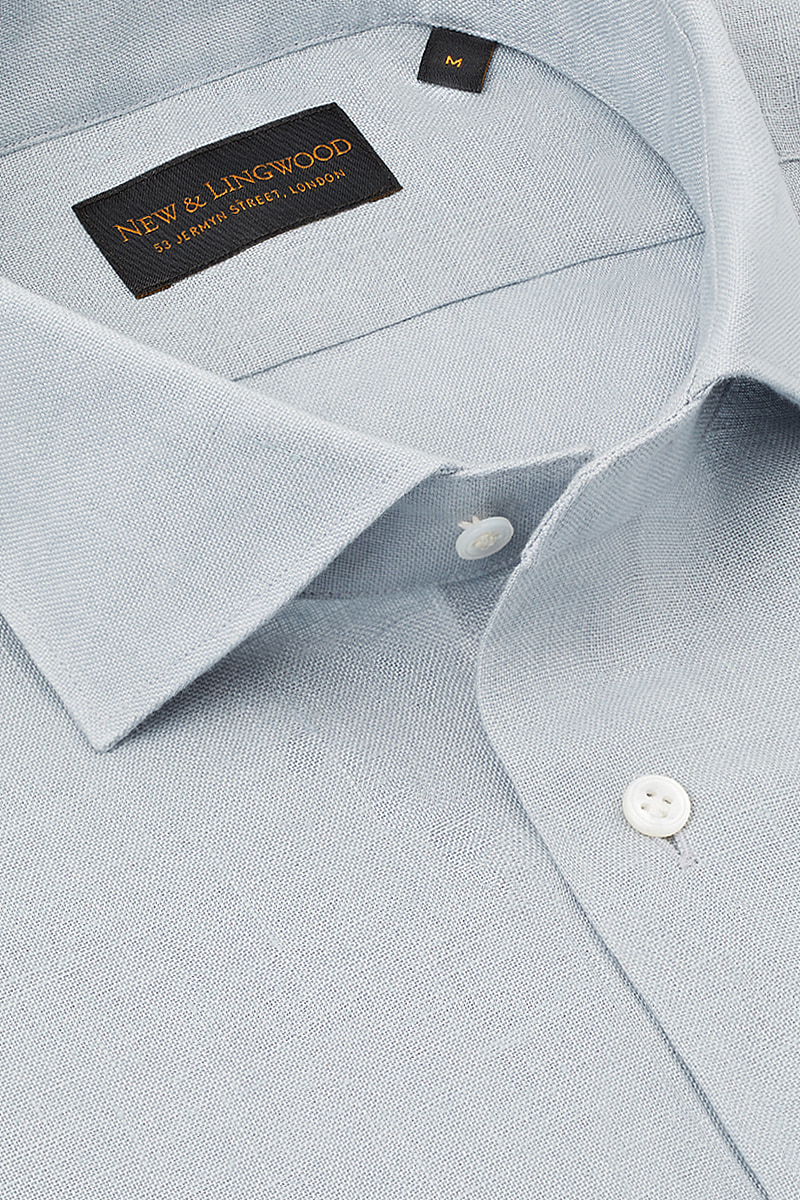 Light Blue Cutaway Collar Standard Fit Linen Shirt | New & Lingwood