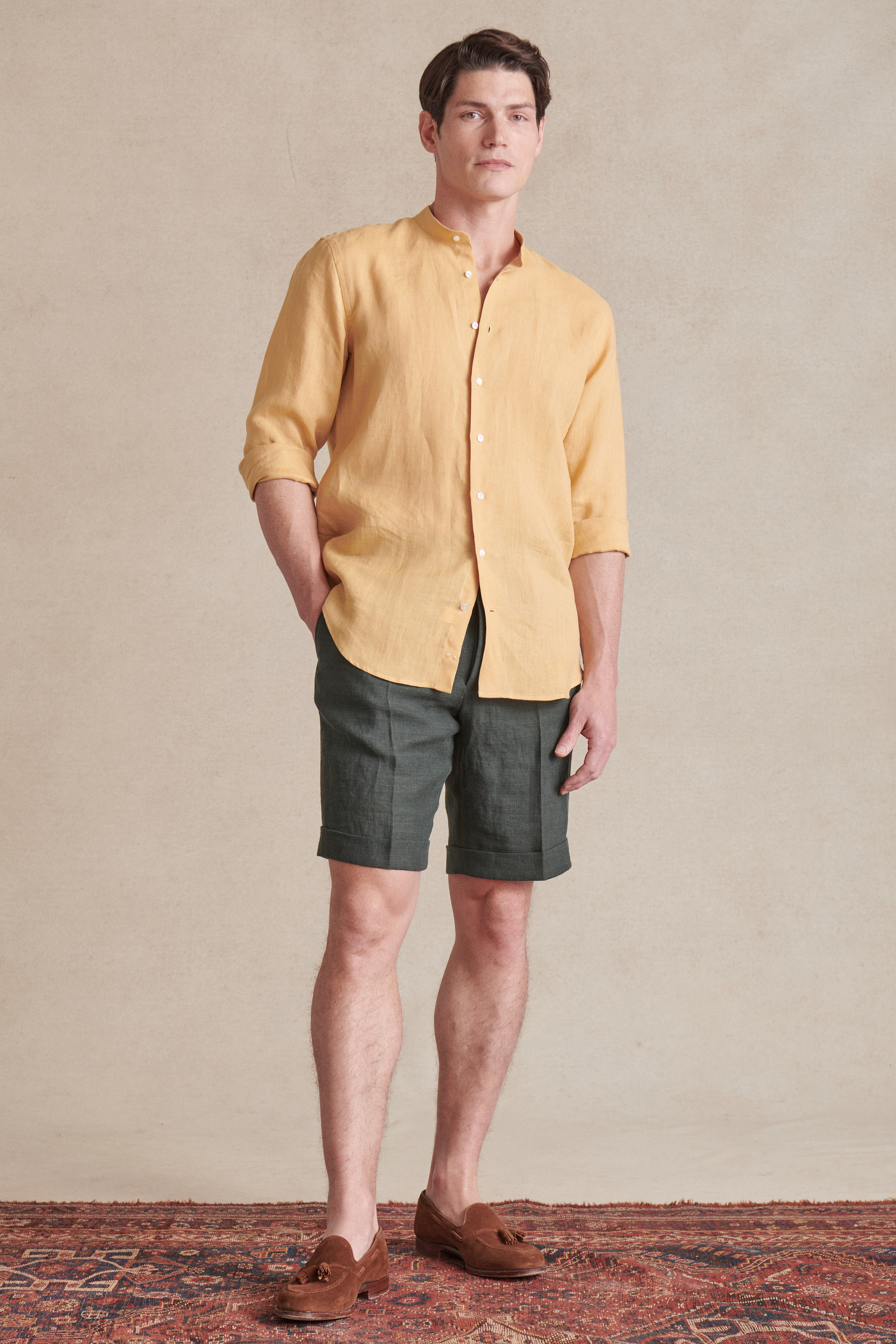 Mens pleated clearance linen shorts