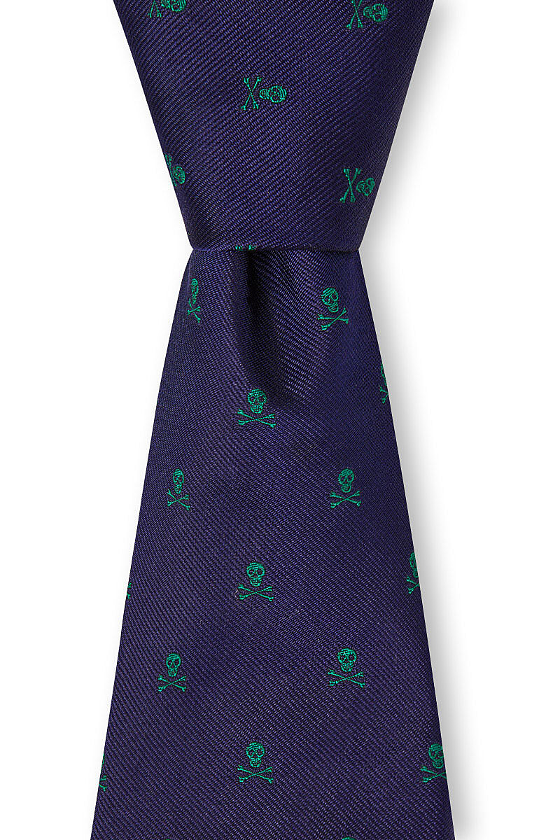 Navy/Green Skull & Crossbone Tie | New & Lingwood