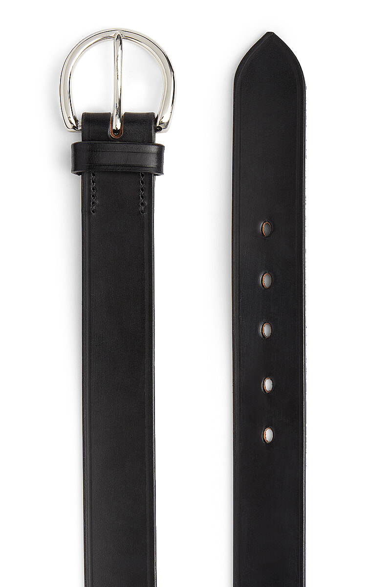 Black Oval Buckle Leather Belt | New & Lingwood