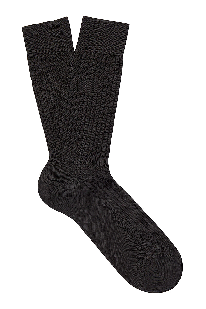 Dark Brown Mid Calf Cotton Socks | New & Lingwood