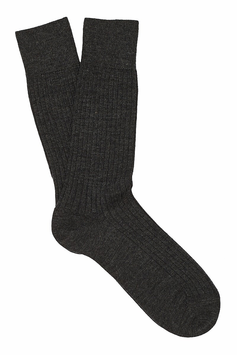 Dark Grey Mid Calf Wool Socks | New & Lingwood