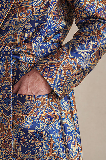 Unlined Luxury Handprinted Silk Dressing Gown - Contrast Paisley