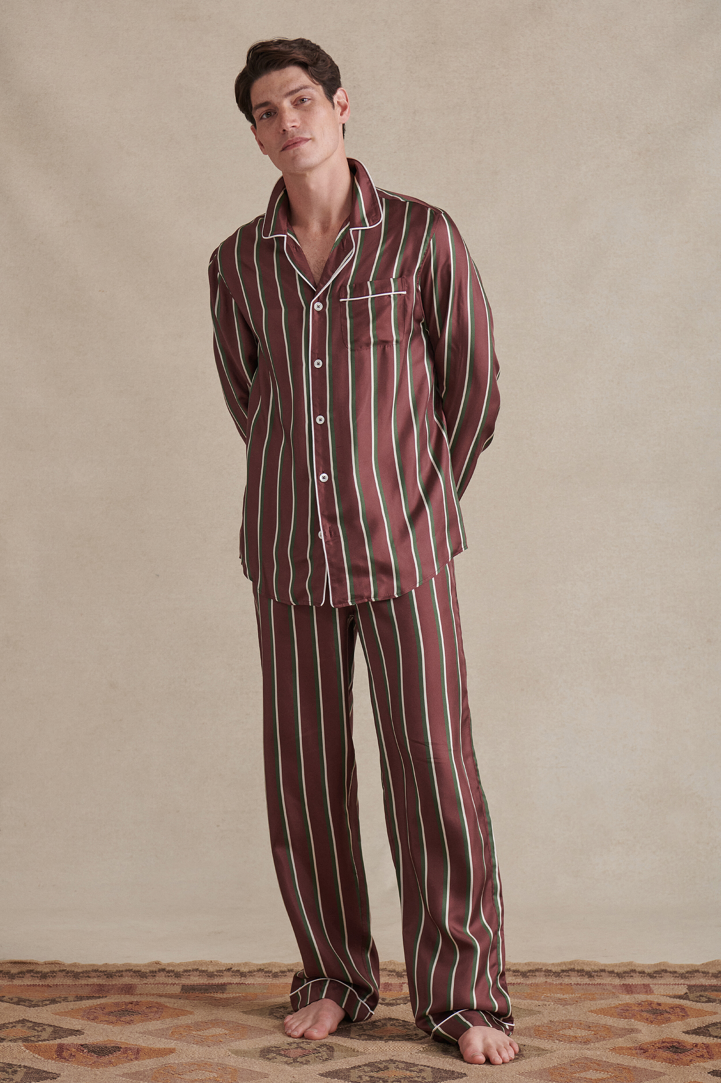 Green and white discount striped silk pajamas