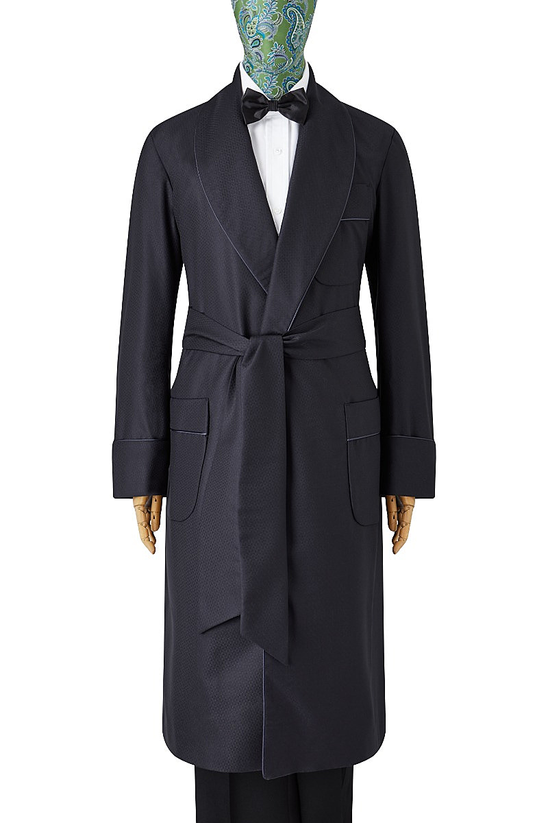 Jacquard Wool Spot Lined Dressing Gown | New & Lingwood