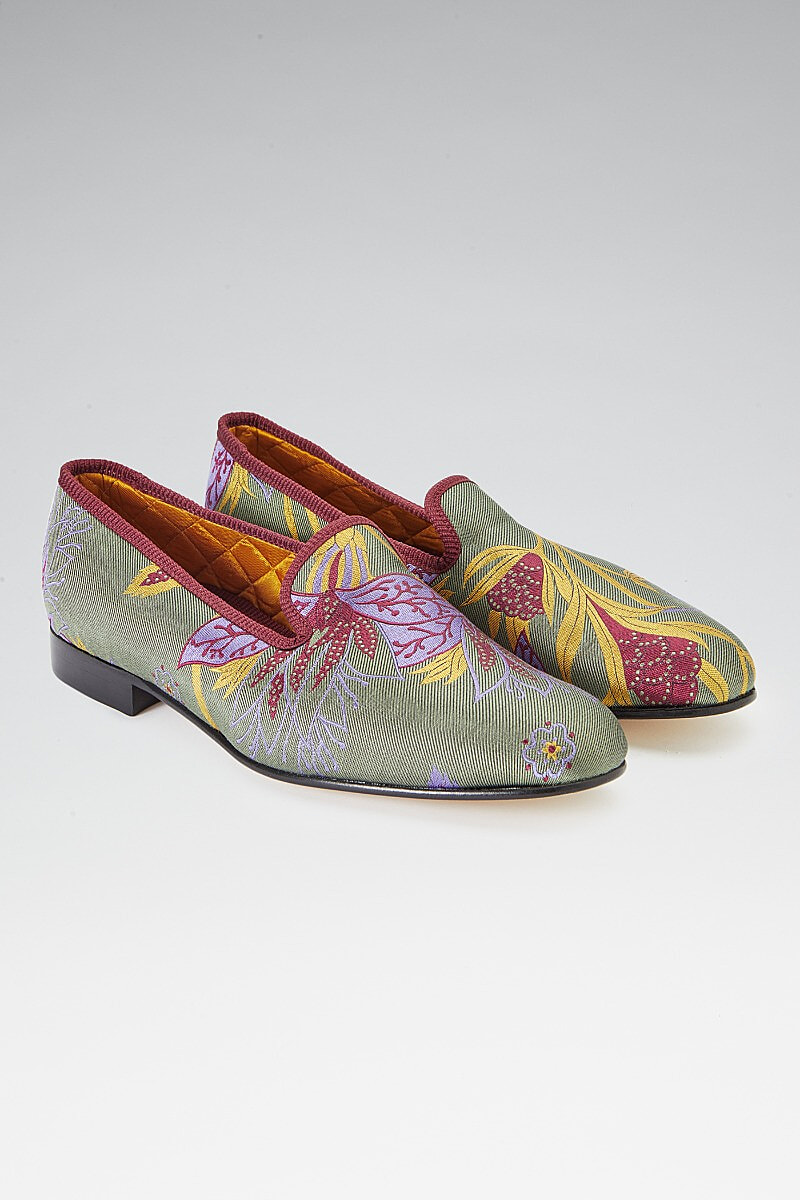 Floral Jacquard Silk Slippers New Lingwood