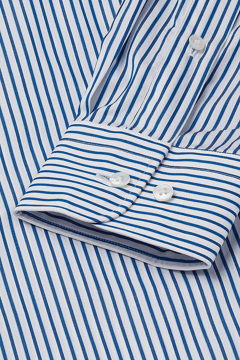 Blue Stripe Outline Tailored Fit Double Cuff Shirt | New & Lingwood