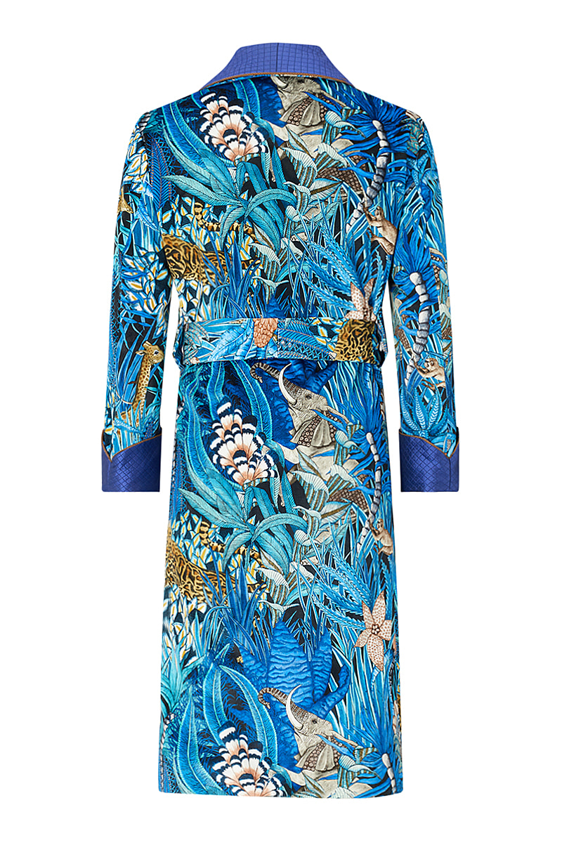Blue Sabie Forest Lined Velvet Dressing Gown | New & Lingwood