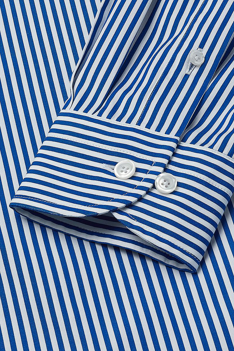 Blue Stripe Soft Collar Classic Fit Cotton Shirt | New & Lingwood