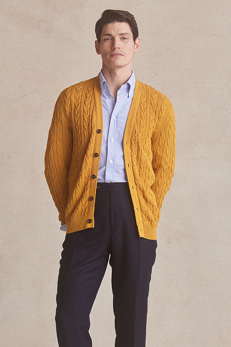 Yellow Cable Knit Cardigan | New & Lingwood