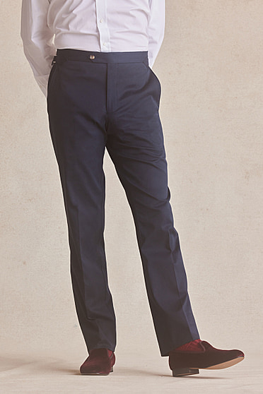 Navy blue seersucker flat-front lightweight Chino Pants