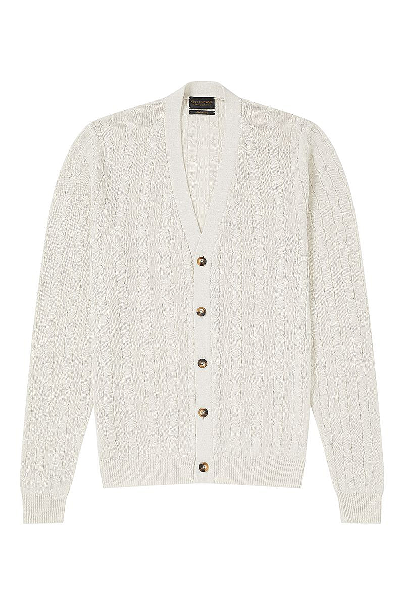 Cream Cable Knit Silk Cardigan | New & Lingwood