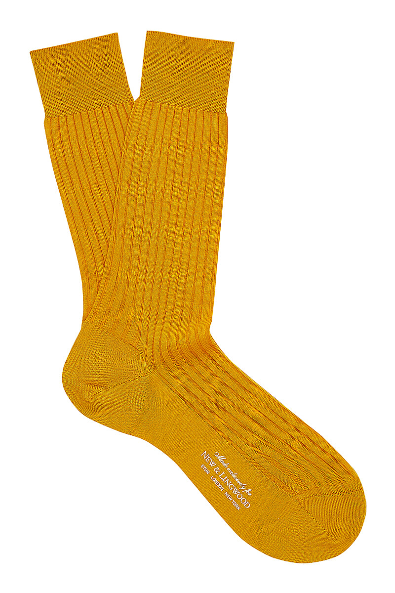 Gold Mid Calf Wool Socks | New & Lingwood