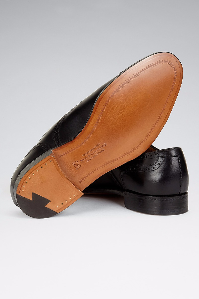 Black Calf Leather Half Brogue Shoes | New & Lingwood