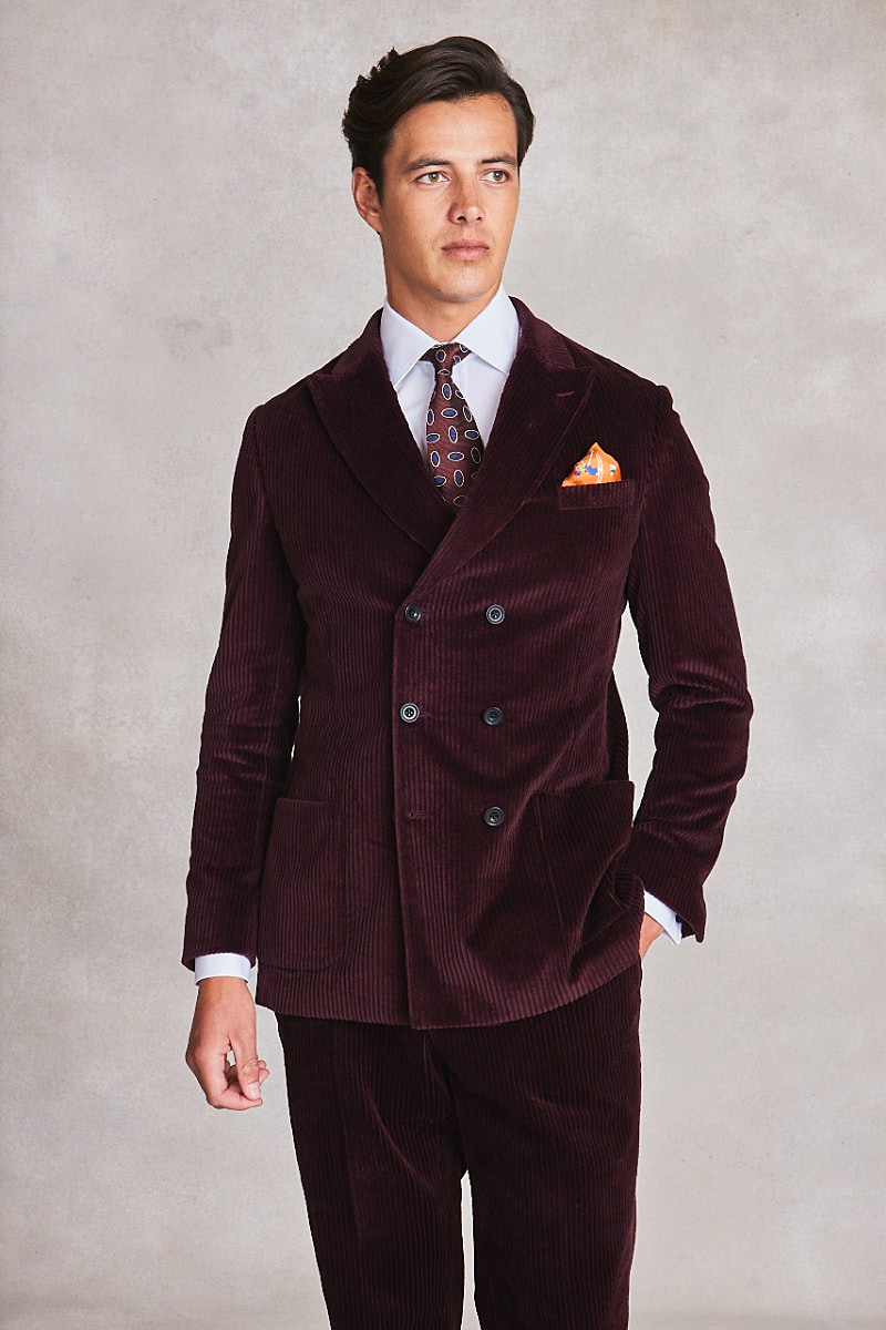 Burgundy Corduroy Double Breasted Decon Jacket | New & Lingwood