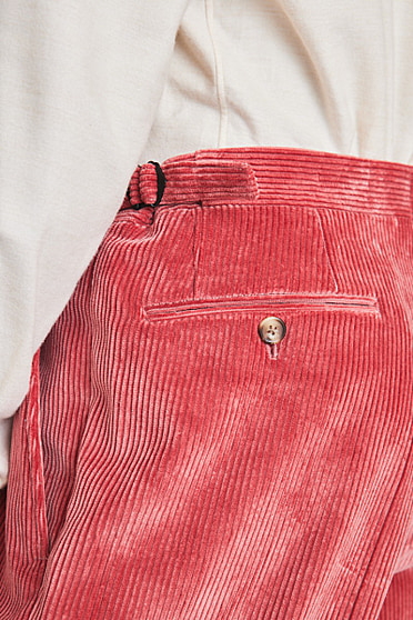 Pink Single Pleat 8 Wale Corduroy Trousers