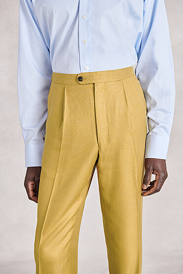 Mustard Yellow Cotton Silk Pleated Pants