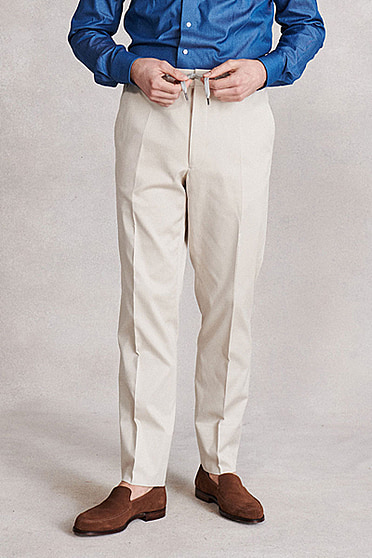 Stone Flat Front Drawstring Trousers