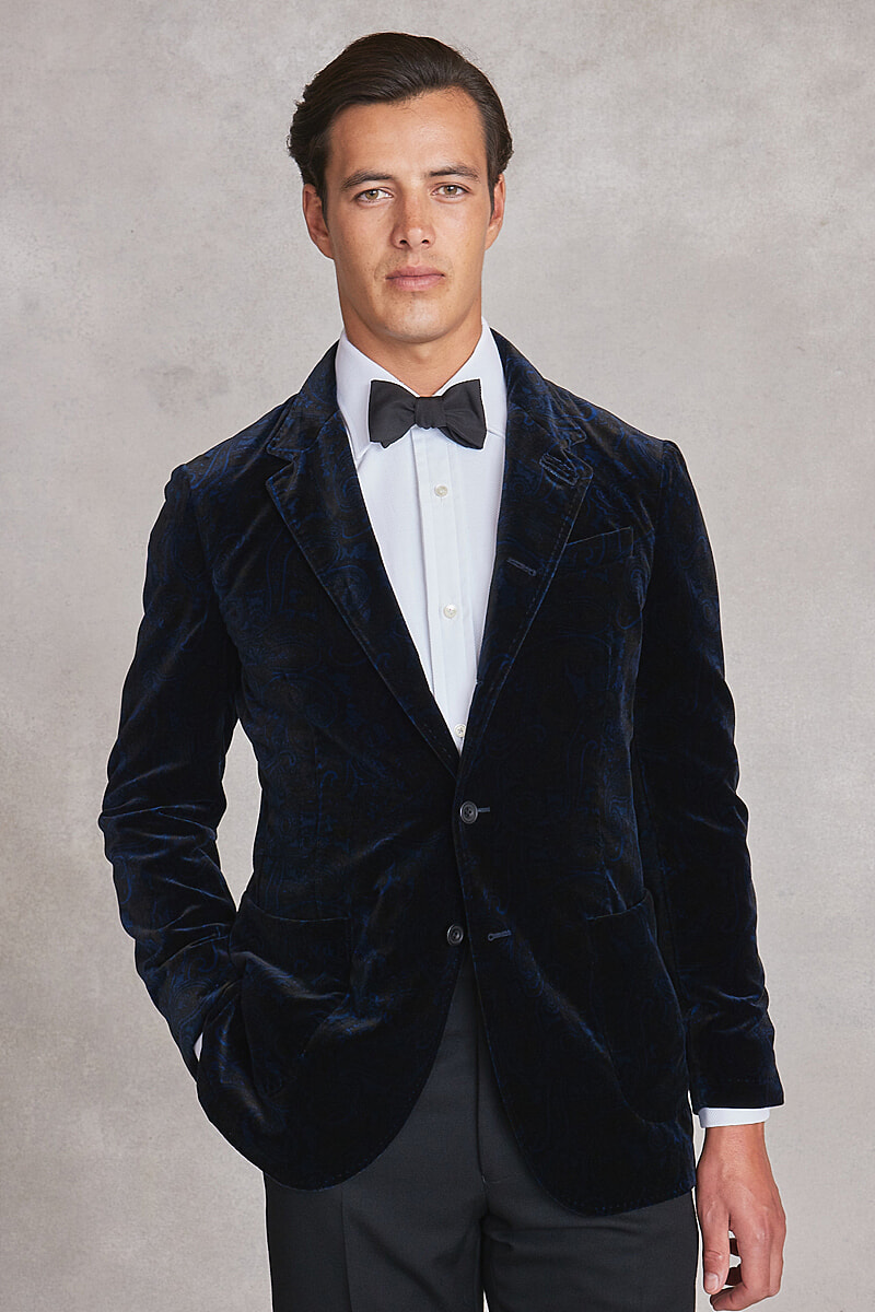 mens velvet blazer navy