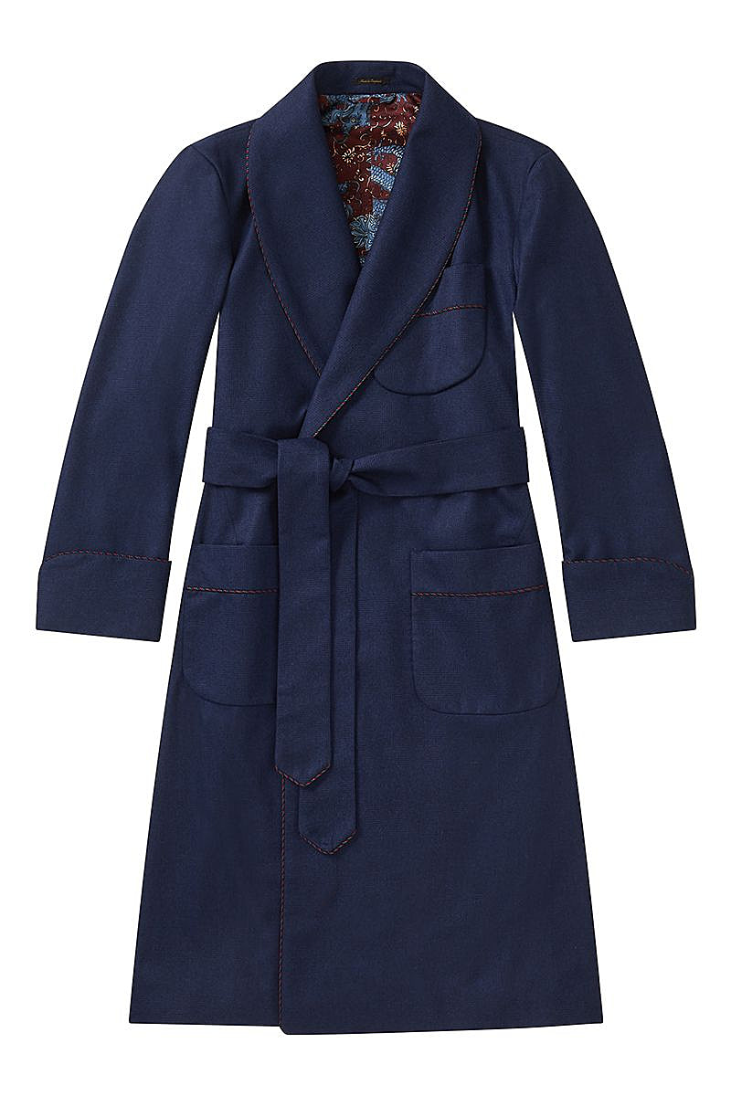 Navy Check Dragon Lined Dressing Gown | New & Lingwood