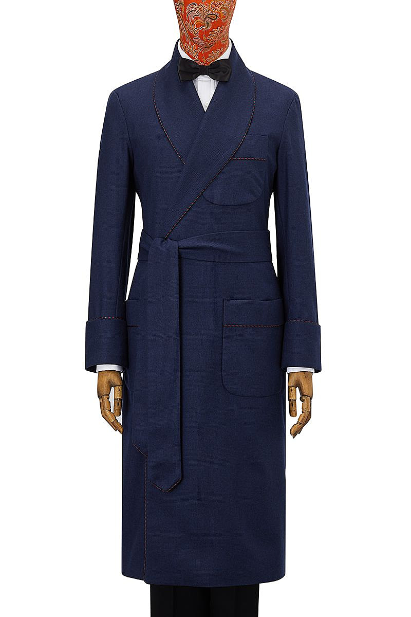 Navy Check Dragon Lined Dressing Gown | New & Lingwood