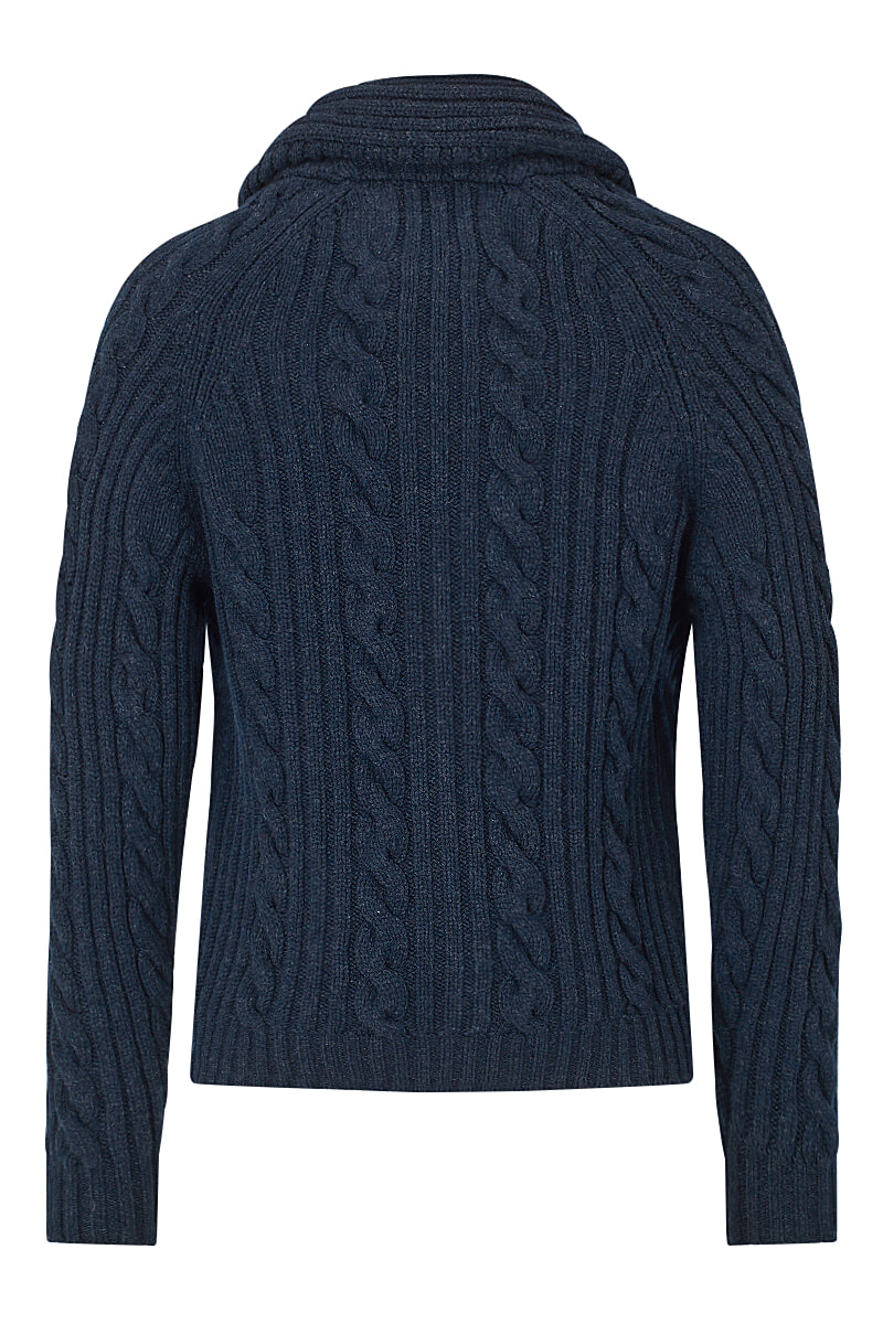 Navy Lambswool Cable Knit Shawl Cardigan | New & Lingwood