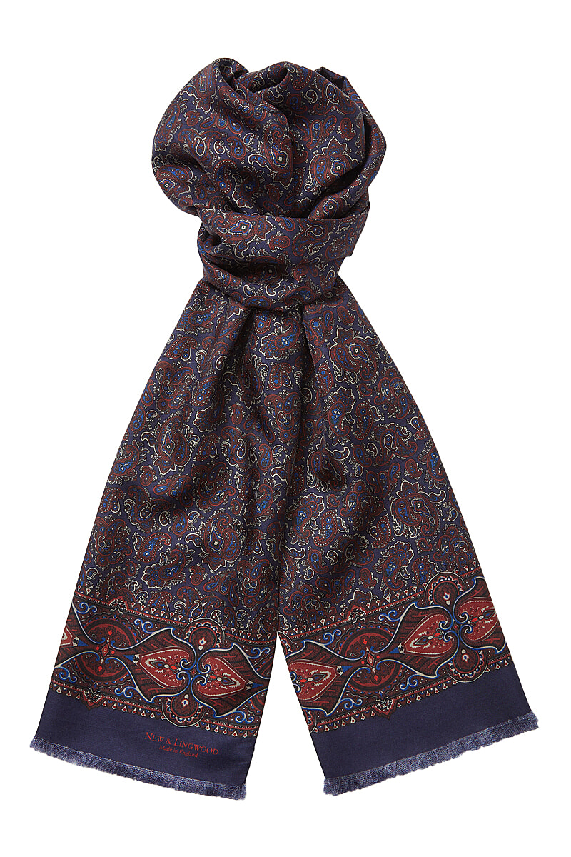 Navy Madder Paisley Silk Scarf | New & Lingwood