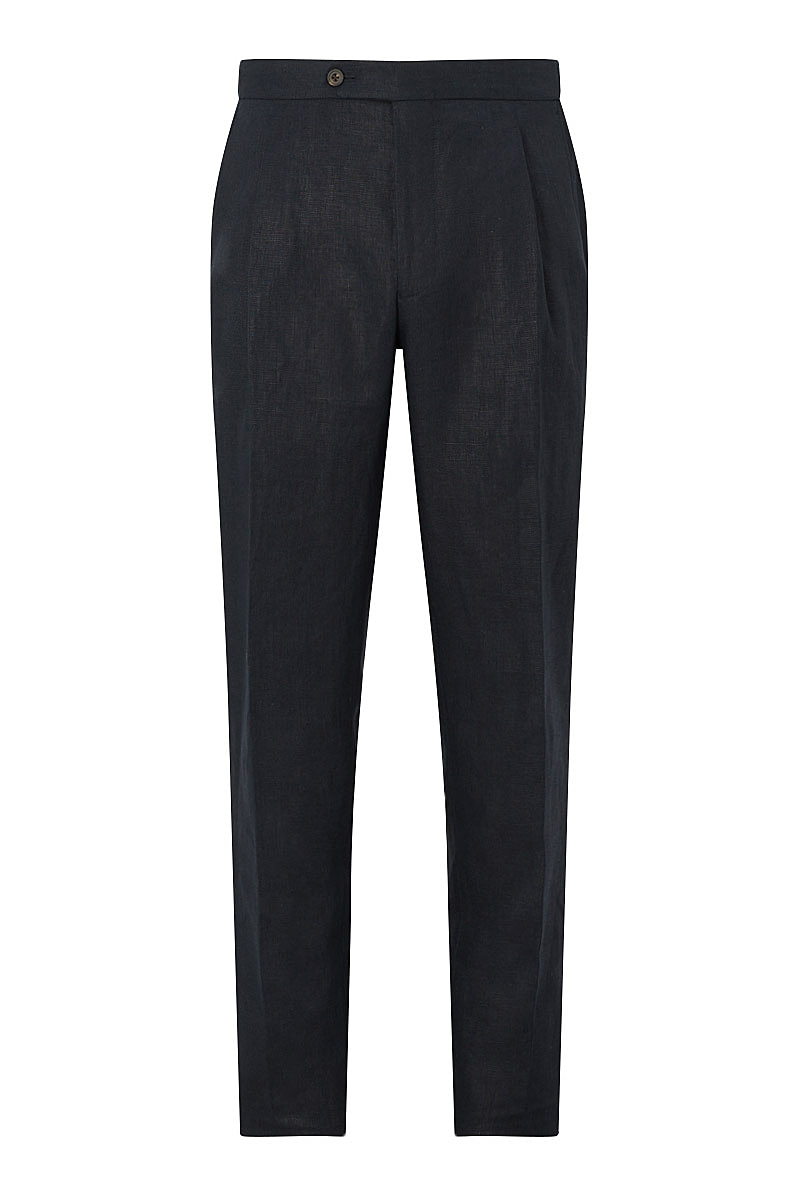 Single Pleat Linen Trousers | New & Lingwood